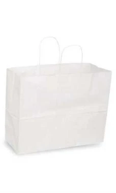 Large White Kraft Paper Shopping Bags - Case Of 100